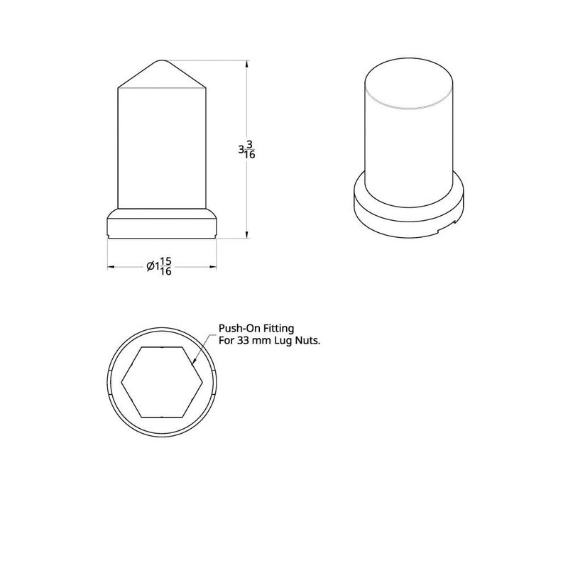 United Pacific 10117Cb - Wheel Lug Nut Cover Set - 33Mm X 3 3/16"" Chrome Plastic Pointed Nut Cover With Flange - Push-On - Image 5